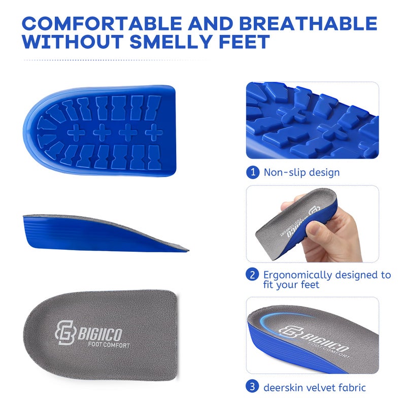 BIGIICO 1/2 inch Heel Lifts Inserts Cushioned Arch Support Insoles with Hidden Lift Technology, Plantar Fasciitis Relief Inserts, Anti-Slip Heel Pads for All Day Standing Support (1 Pair) (Large) - Image 4