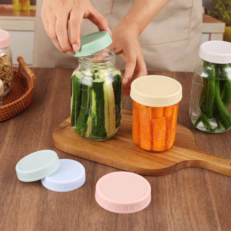 WeiShi 8 Pack Wide Mouth Mason Jar Lids for Ball, Kerr Jars and More, Colored Plastic Reusable Canning Tops with Silicone Rings, Food Grade & Leak-proof - Image 5