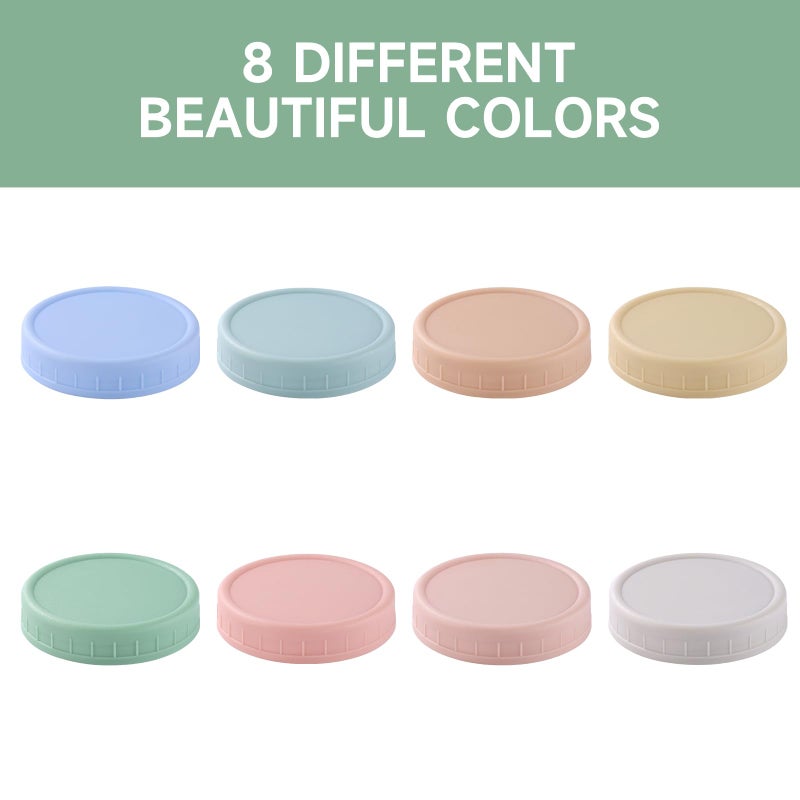 WeiShi 8 Pack Wide Mouth Mason Jar Lids for Ball, Kerr Jars and More, Colored Plastic Reusable Canning Tops with Silicone Rings, Food Grade & Leak-proof - Image 3