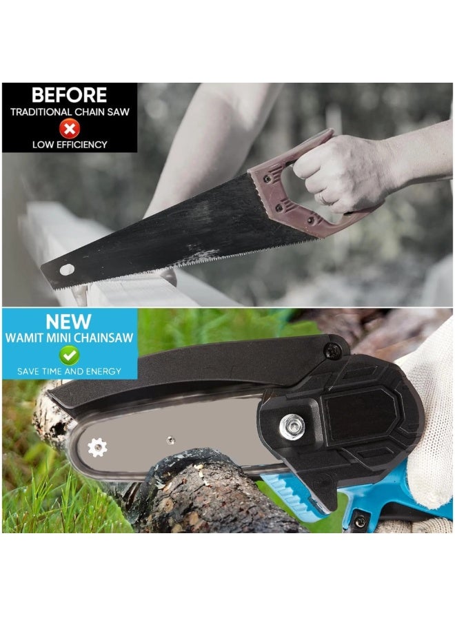 TriThardware 48V 8inch Mini Chainsaw Cordless, with 2pcs Batteries and Accessories, Handheld Tree Saw for Branch Pruning and Gardening, Brushless Chainsaw, Garden Yard DIY Tools-Blue Color - Image 3