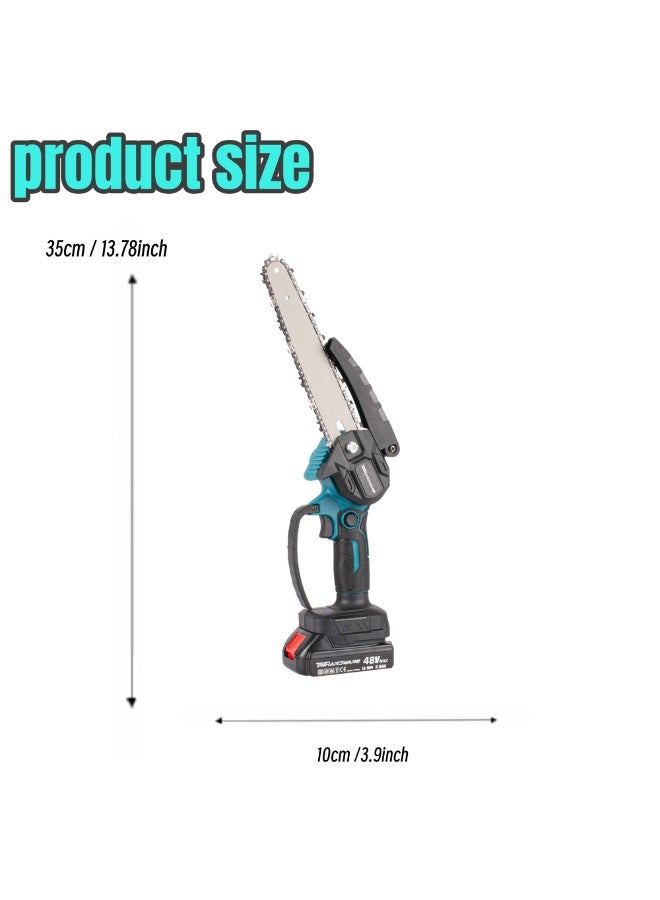 TriThardware 48V 8inch Mini Chainsaw Cordless, with 2pcs Batteries and Accessories, Handheld Tree Saw for Branch Pruning and Gardening, Brushless Chainsaw, Garden Yard DIY Tools-Blue Color - Image 2