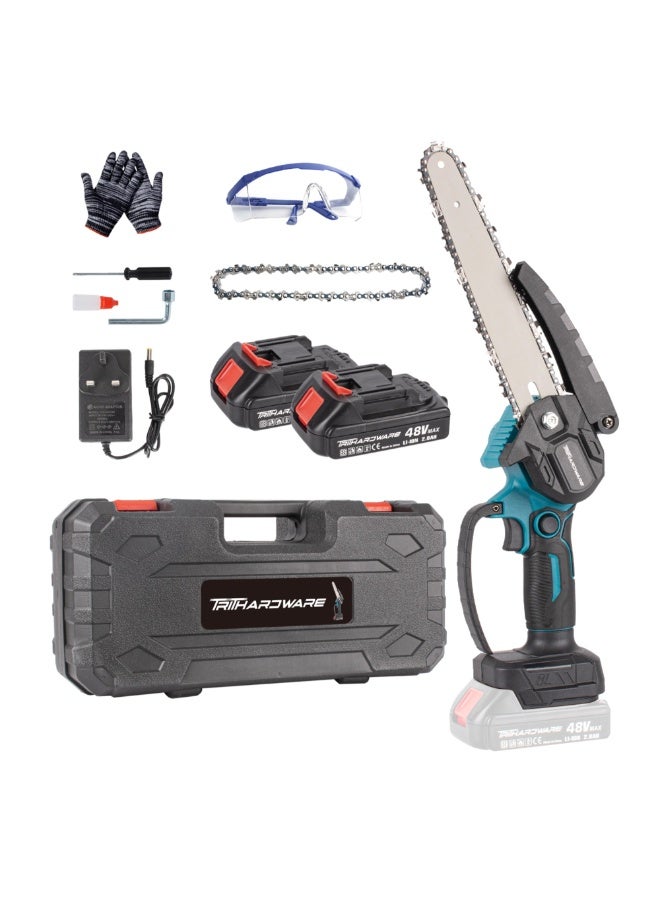 TriThardware 48V 8inch Mini Chainsaw Cordless, with 2pcs Batteries and Accessories, Handheld Tree Saw for Branch Pruning and Gardening, Brushless Chainsaw, Garden Yard DIY Tools-Blue Color - Image 1