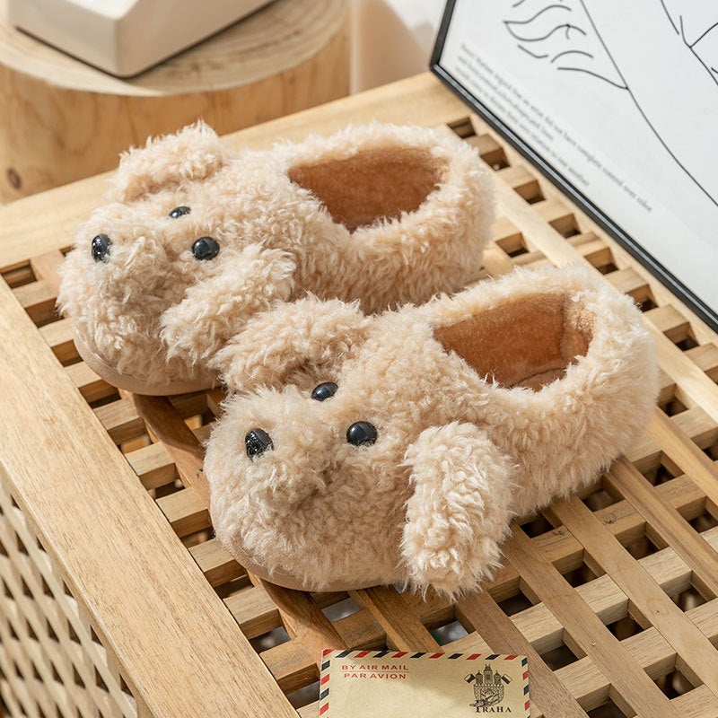 Cixi Cotton Slippers Womens Autumn and Winter Household Wool Plush Thick-soled Household Shoes Outer Wear Couple Warm Mens Winter Teddy cotton shoes-khaki