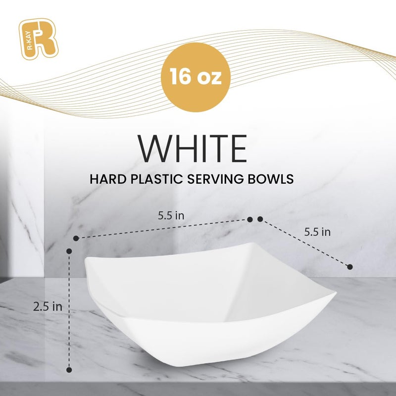 R-kay 6 Pack Square Plastic Serving Bowls - White Plastic bowls 16 Oz - Premium White Bowls Disposable Heavy Duty For Weddings Catering And Birthday parties - Image 5