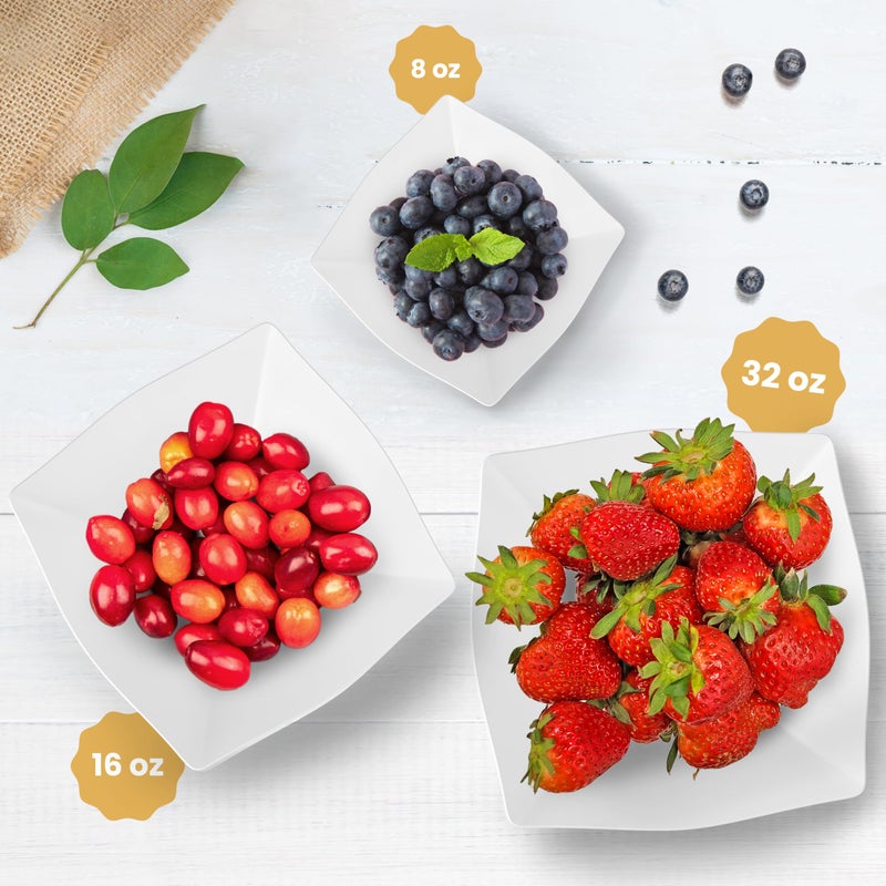 R-kay 6 Pack Square Plastic Serving Bowls - White Plastic bowls 16 Oz - Premium White Bowls Disposable Heavy Duty For Weddings Catering And Birthday parties - Image 3