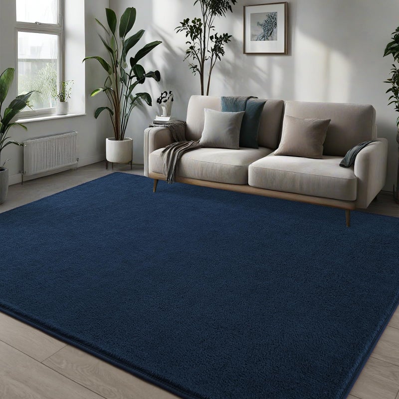 Pettop 4x6 ft Navy Blue Area Rugs for Bedroom Living Room, Washable Memory Foam Indoor Carpet, Modern Aesthetic Minimalist Non Slip Soft Comfy Carpet for Boys Girls Dorm Home Decor - Image 3