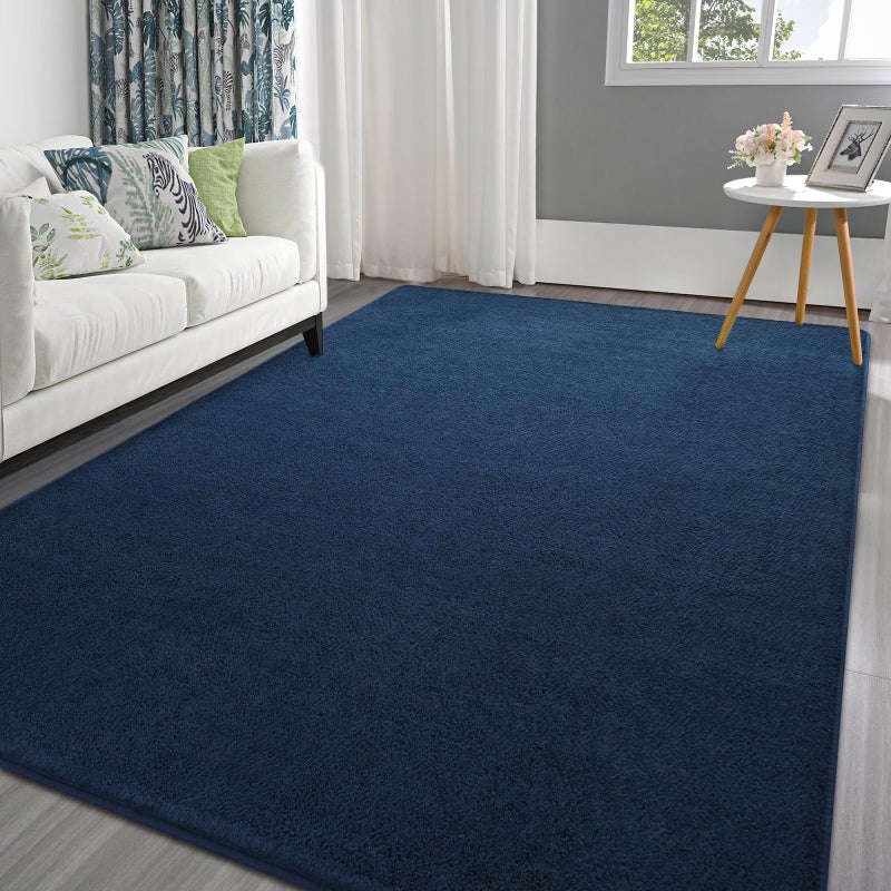 Pettop 4x6 ft Navy Blue Area Rugs for Bedroom Living Room, Washable Memory Foam Indoor Carpet, Modern Aesthetic Minimalist Non Slip Soft Comfy Carpet for Boys Girls Dorm Home Decor - Image 1