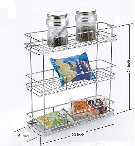 TOPAZ Stainless Steel Pull Out Drawers | 3 Shelf Kitchen Rack | Modular Kitchen Drawer| Multipurpose Utensils Container Shelf | Kitchen Trolley | Kitchen Cabinet (Size: 6 X 20 X 21 Inch) - Image 2
