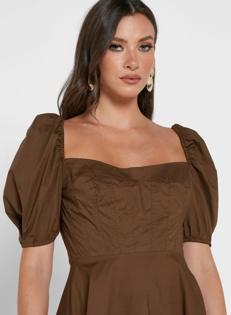 Bardot Puff Sleeve Dress