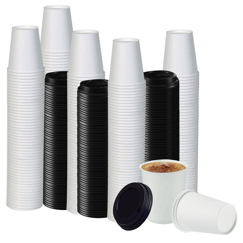 Smygoods White Original Disposable Paper Coffee Cups with Lids Pack of 10012 Oz For Hot Beverages Tea Espresso Cocoa  To Go Drink Containers Caf  Office