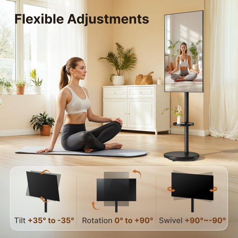 ECOTINY Height Adjustable Rolling TV Stand for 13-43 Inch TV up to 33 Pounds, Portrait to Landscape, Mobile TV Cart with Adjustable Storage Box and Shelf Max VESA 200x200mm - Image 4