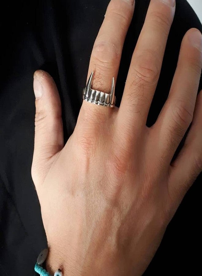 OIDIMS خواتم أسنان مصاصي الدماء القوطية المخصصة من Oidims للنساء والفتيات والمراهقات، بتصميم أنياب ذئب، خاتم أنيق ورقيق قابل للتعديل، عصري، قابل للتوسيع، مقاس مفتوح، مناسب للهالوين وأعياد الميلاد والصداقة المقربة. - Image 2