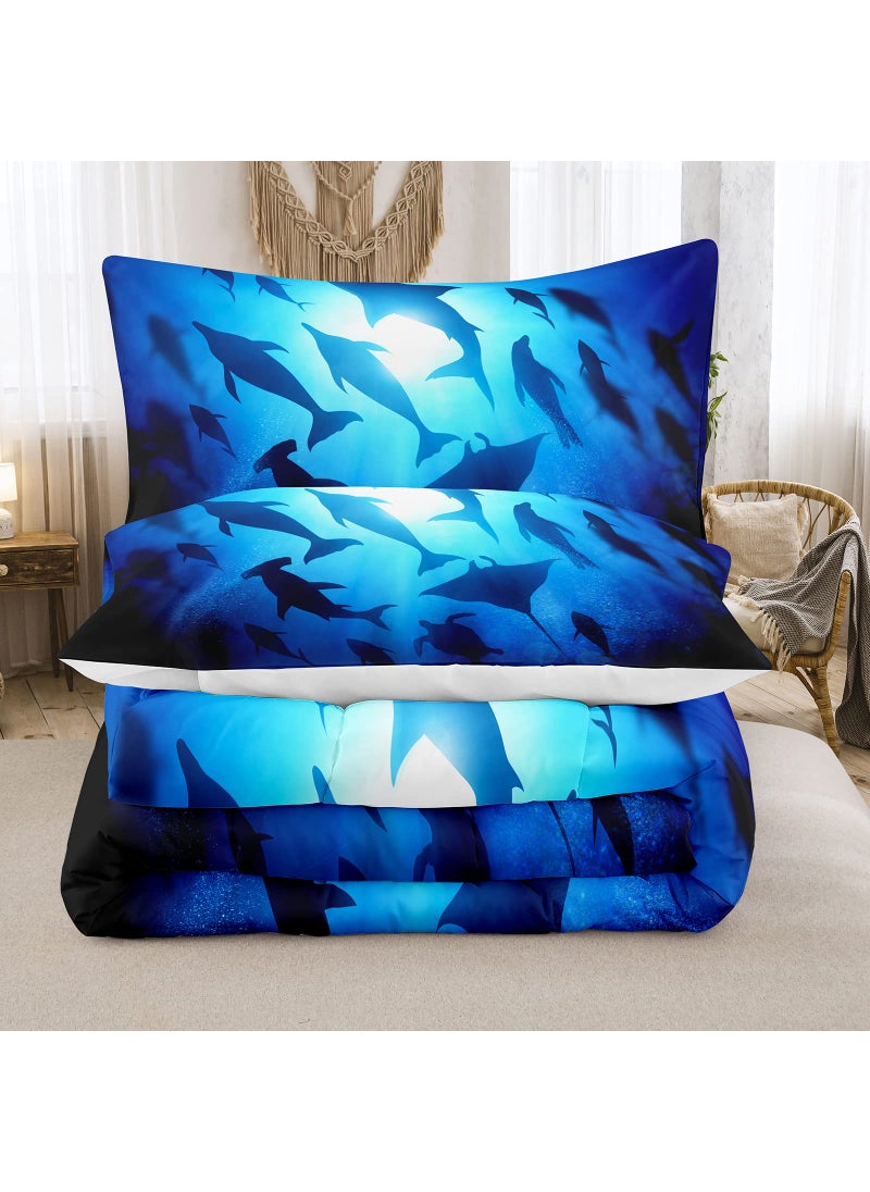 NINENINE NINENINE Boys Blue Comforter Set Twin Size for Kids Teens Shark Bedding Fish Ocean Dolphins Bed Sets with 1 Comforter 1 Pillowcase  - Image 4