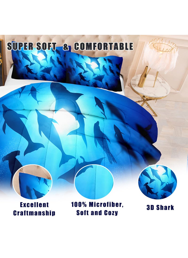 NINENINE NINENINE Boys Blue Comforter Set Twin Size for Kids Teens Shark Bedding Fish Ocean Dolphins Bed Sets with 1 Comforter 1 Pillowcase  - Image 2