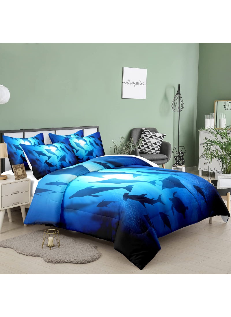 NINENINE NINENINE Boys Blue Comforter Set Twin Size for Kids Teens Shark Bedding Fish Ocean Dolphins Bed Sets with 1 Comforter 1 Pillowcase  - Image 3