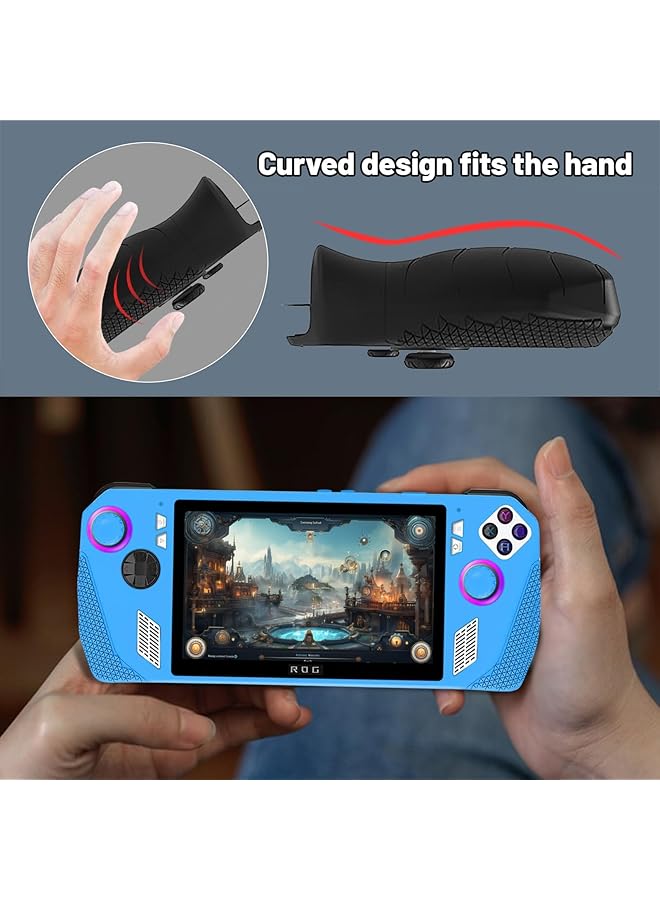 erorex Silicone Case Compatible For Asus Rog Ally 2023 Full Protective Cover Skin With 2 Thumb Grip Caps And 2 Screen Protectors Carry Case For Rog Ally Handheld Game Console Accessories Kit Blue - Image 5