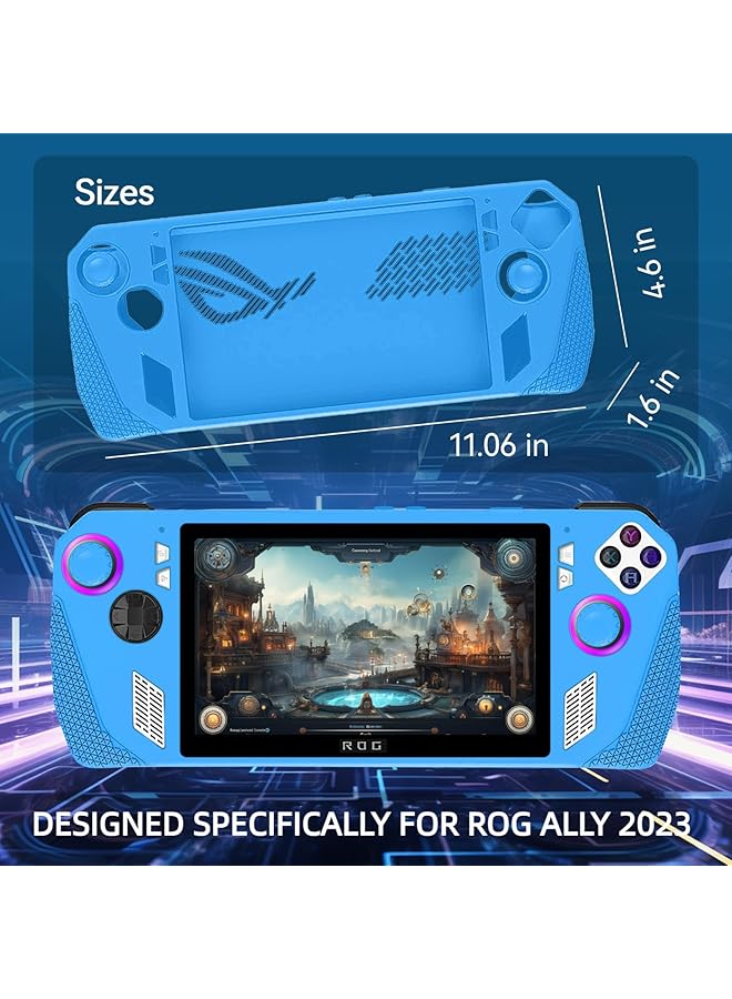 erorex Silicone Case Compatible For Asus Rog Ally 2023 Full Protective Cover Skin With 2 Thumb Grip Caps And 2 Screen Protectors Carry Case For Rog Ally Handheld Game Console Accessories Kit Blue - Image 2