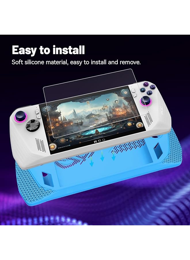 erorex Silicone Case Compatible For Asus Rog Ally 2023 Full Protective Cover Skin With 2 Thumb Grip Caps And 2 Screen Protectors Carry Case For Rog Ally Handheld Game Console Accessories Kit Blue - Image 4