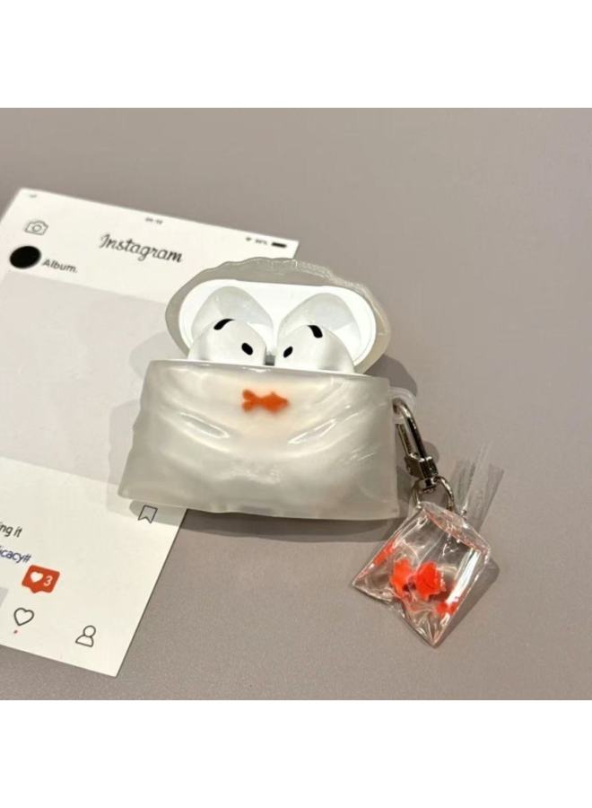 Koi Fish Headset Protective Cover For AirPodsPro2 4 Generation Apple 3 Generation Cartoon Cute Soft Shell Trendy-Color:Transparent Ghost With Ring-Applicable Models:Airpods 3rd Generation