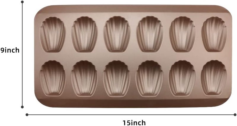 CGGYYZ 2 Pack Madeleine Pans for Baking, 12 Cavity Heavy Duty Shell Shape Baking Mold Nonstick Cookie Cake Pan for Oven（Gold） - Image 3