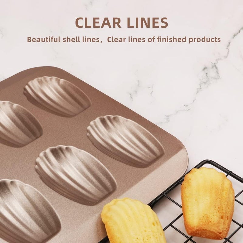 CGGYYZ 2 Pack Madeleine Pans for Baking, 12 Cavity Heavy Duty Shell Shape Baking Mold Nonstick Cookie Cake Pan for Oven（Gold） - Image 2