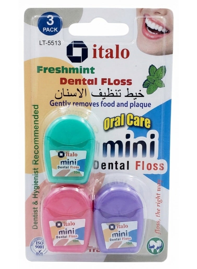 ITALO Freshmint Mini Dental Floss 10M X 3 Pcs Pack - Image 1