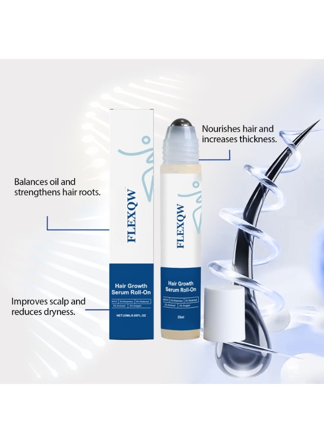 FLEXQW Hair Growth Serum Roll-On - 25ml*2 | Natural Formula with Rosemary, Redensyl, Anagain & Aminexil for Thicker, Stronger Hair | Easy-to-Use Scalp Massager for Men & Women - Image 5