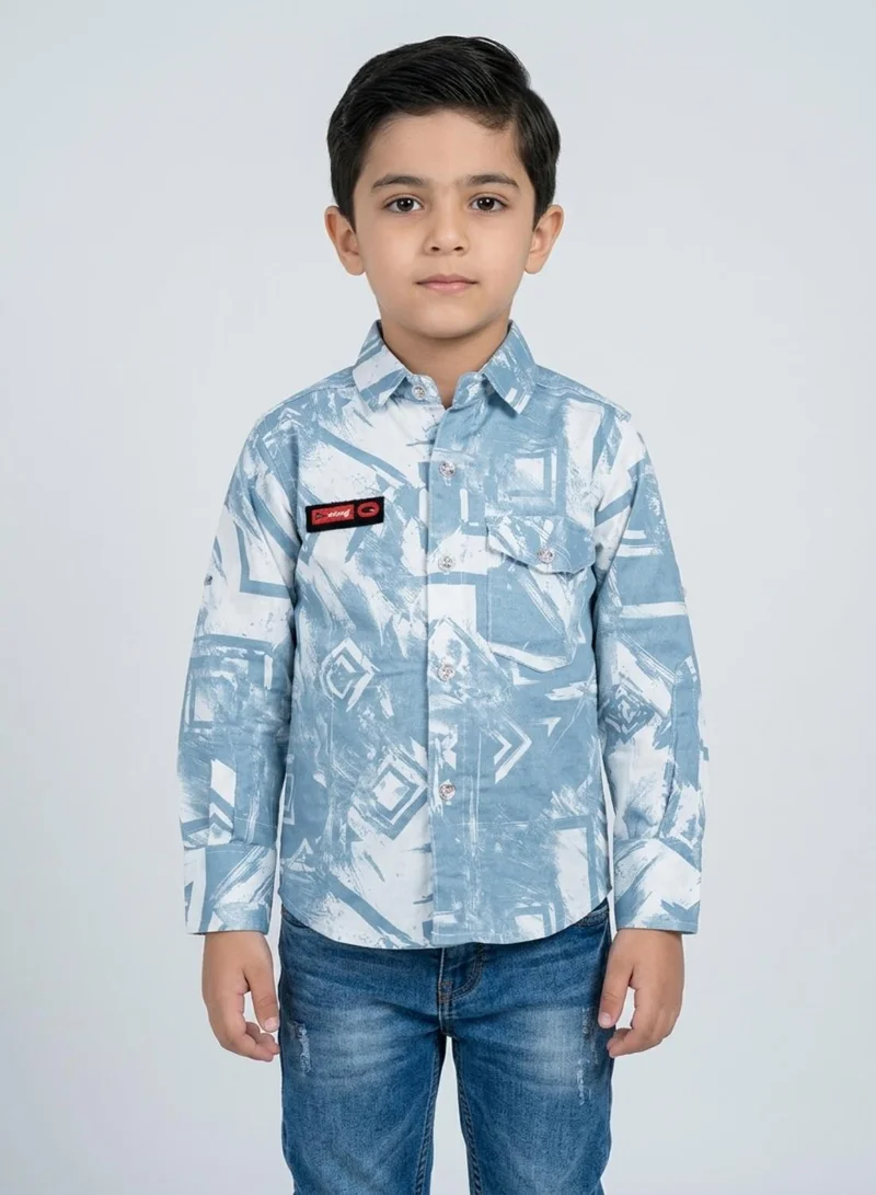 babyqlo Boys Blue Abstract Printed Casual Shirt
