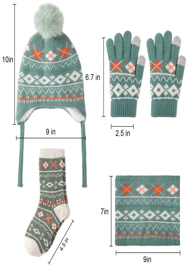 Comfoex 4 Pcs Kids Winter Beanie Hat Gloves Scarf Sock Set Neck Warmer Gaiter Knitted Fleece Lined Thermal Set for Boys Girls - Image 2