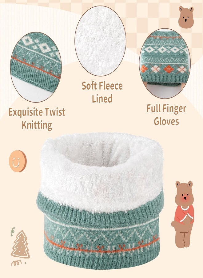 Comfoex 4 Pcs Kids Winter Beanie Hat Gloves Scarf Sock Set Neck Warmer Gaiter Knitted Fleece Lined Thermal Set for Boys Girls - Image 4