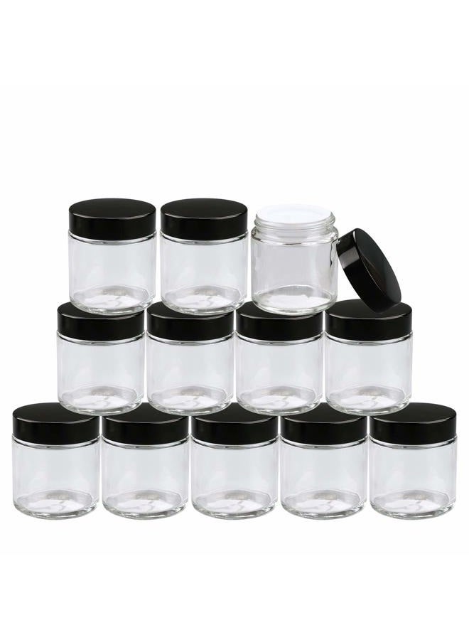 Encheng 12Pack of 4 oz Clear Round Glass Jars, with Inner Liners and black Lids,Empty Cosmetic Containers,Cream jars - Image 1