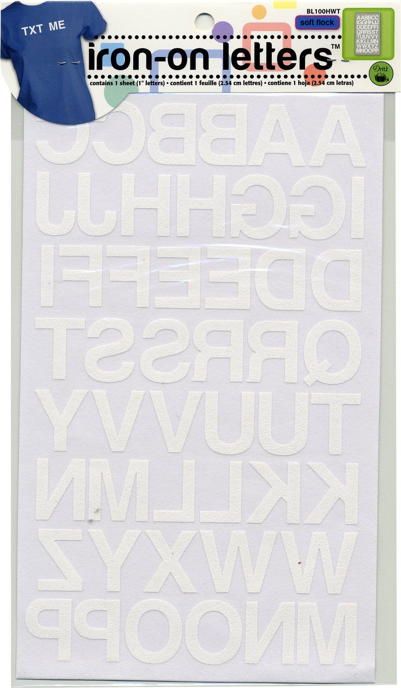 Dritz BL100HWT Ironon Letters Soft Flock Block 1Inch White 1Sheet