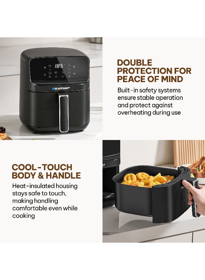 Blaupunkt Digital Airfryer 4.4L 1500W Appliance Featuring LED Display | Eight Preset Menus Rapid Circulation Technology | Cool Touch Housing Handle | Double Protection Home Kitchen Cooking 4.4 L 1500 W KAD414 black - Image 5