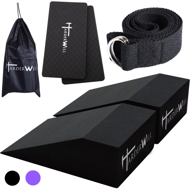 Harderwill 5 In 1 Yoga Foam Wedge Blocks (Pair), Calf Raise Block, Yoga Knee Pads Set, Calf Stretcher, Yoga Wrist Support, Balance, Pushup, Fitness, Pilates, Heel Stretcher, Squat Wedge With Gym Bag - Image 1