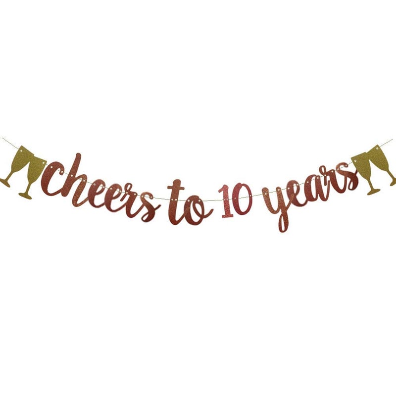 Festiko®Cheers to 10 Years Banner Rose Gold Paper Glitter Party Decorations for 10TH Wedding Anniversary 10 Years Old 10TH Birthday Party Supplies Letters Rose Gold - Image 3