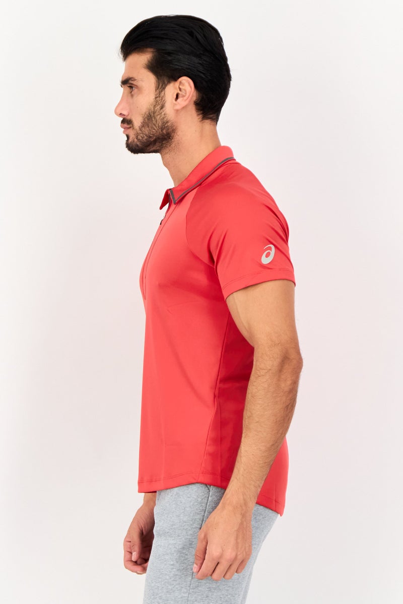 asics قميص بولو تنس قصير الأكمام للرجال، أحمر - Image 2