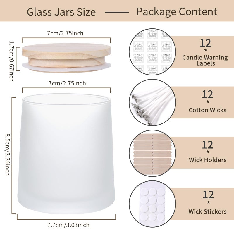 DARJEN 12 Pack Frosted White Candle Jars for Making Candles- 9 OZ Empty Glass Candle Making Jars with Making Kits, Candle Making Supplies Candle Containers for Home DIY & GIFS - Image 2