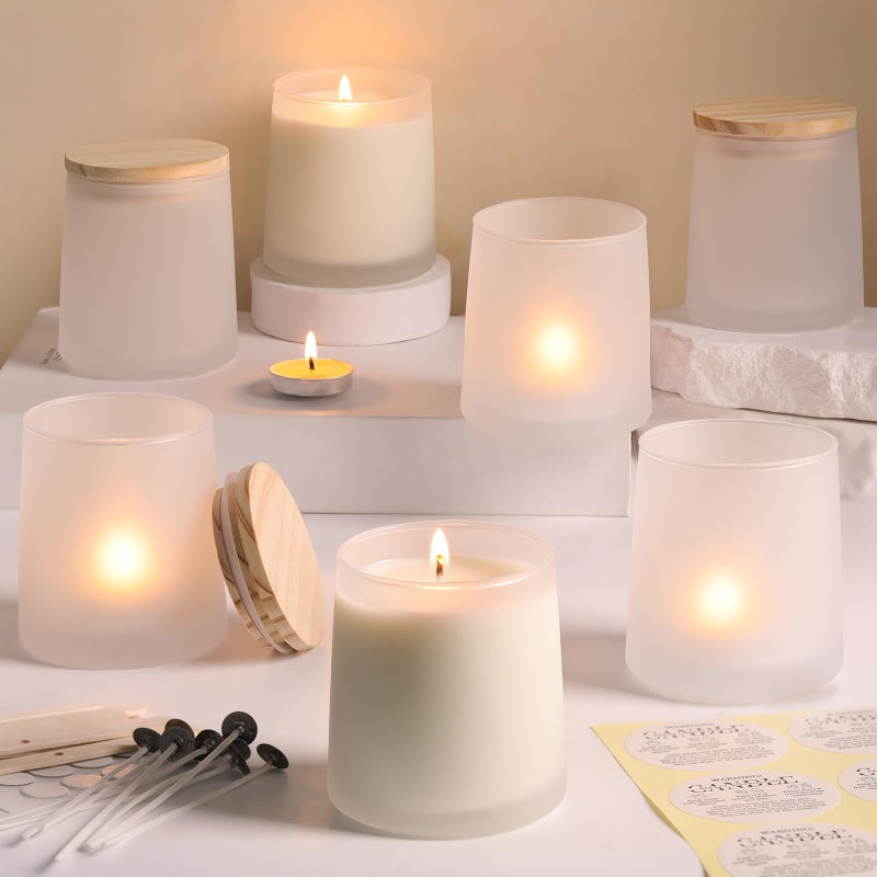 DARJEN 12 Pack Frosted White Candle Jars for Making Candles- 9 OZ Empty Glass Candle Making Jars with Making Kits, Candle Making Supplies Candle Containers for Home DIY & GIFS - Image 1