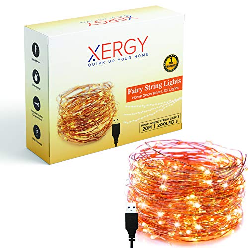 XERGY 20 Meter 200 LED's Waterproof Fairy Decorative Stary String Light - 1 M USB Powered (Copper Wires, Sturdy Quality) Warm White - Home DIY NYE Decoration Lights Diwali Lights for Home Decoration - Image 2
