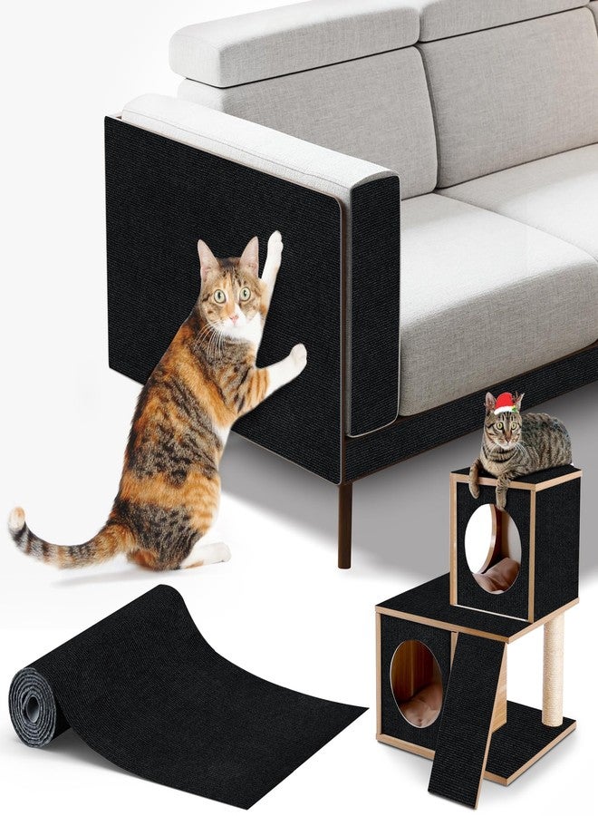 ALEIFLE Cat Scratching mat Self-Adhesive, Trimmable Furniture Protector for Couch, Sofa, Wall & Cat Trees - Durable Scratch Pad with Nano Tape, DIY Climbing Carpet for Indoor Cats (Black, 23.6"x15.8") - Image 1