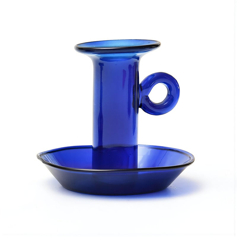Stylish Cobalt Blue Glass Candle Holder 8.5cm Ideal Gift for Housewarming - Image 1