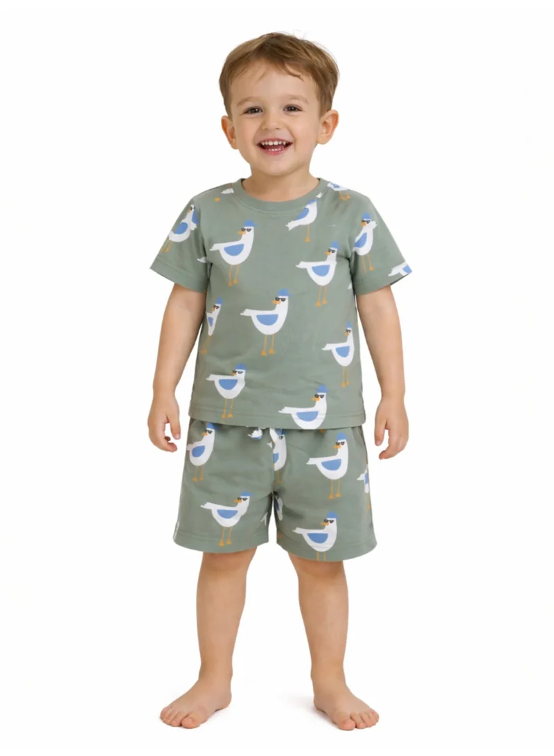 victor and jane Infant Boys Bird Print Cotton Pajama Set – Soft T-Shirt & Shorts Nightwear