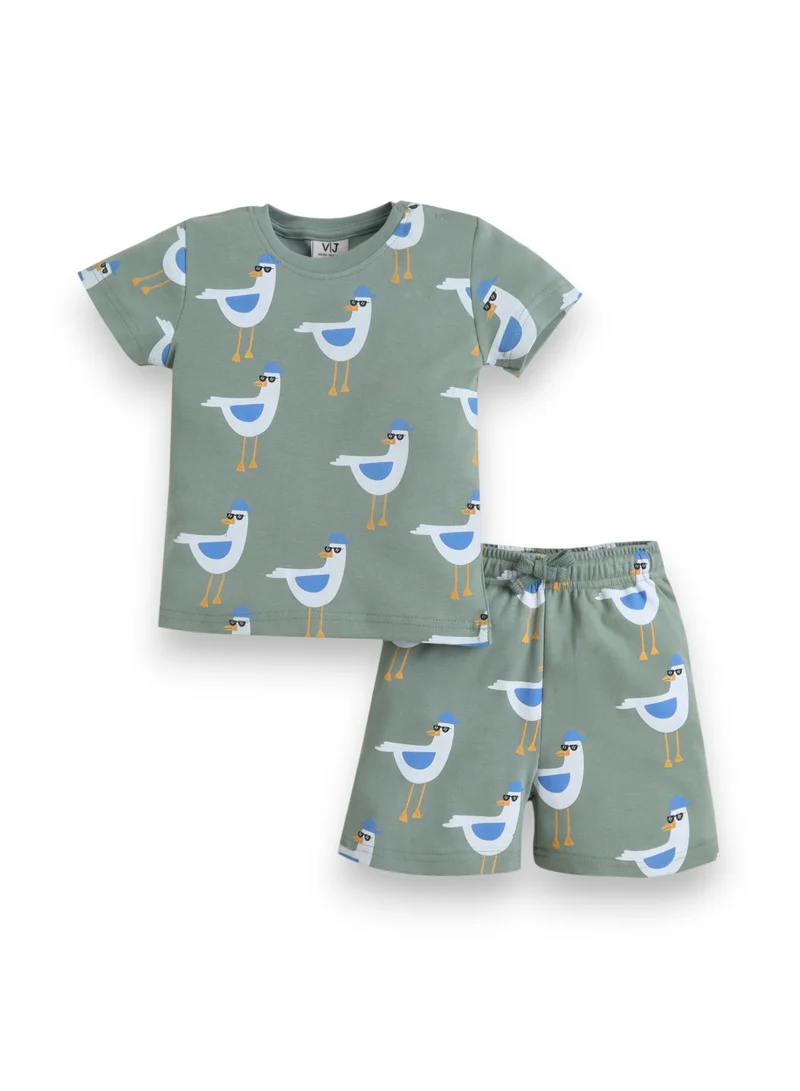 victor and jane Infant Boys Bird Print Cotton Pajama Set – Soft T-Shirt & Shorts Nightwear