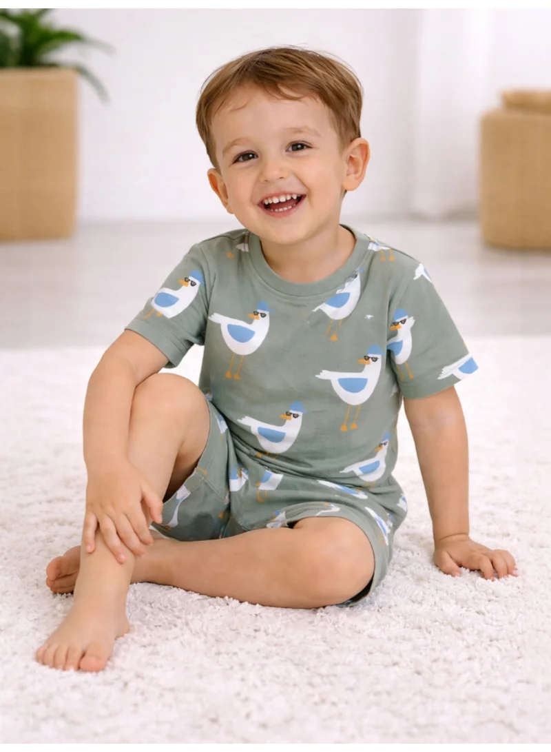 Victor And Jane  Infant Boys Bird Print Cotton Pajama Set – Soft T-Shirt & Shorts Nightwear for Men | Best Price UAE