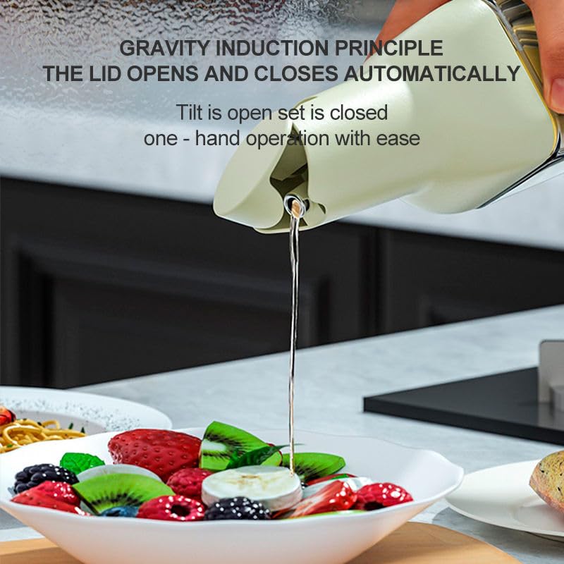 Zebroc Oil Dispenser, 500ml Glass Cooking Oil and Vinegar Bottle, Automatic Opening and Closing Edible Oil Pot, Olive, Sauce Leakproof, Stainless Steel Spout,Transparent Bottle with Auto-Flip Cap (2) - Image 5