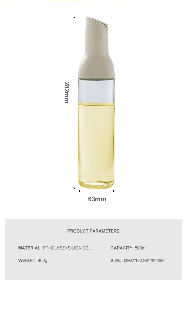 Zebroc Oil Dispenser, 500ml Glass Cooking Oil and Vinegar Bottle, Automatic Opening and Closing Edible Oil Pot, Olive, Sauce Leakproof, Stainless Steel Spout,Transparent Bottle with Auto-Flip Cap (2) - Image 2
