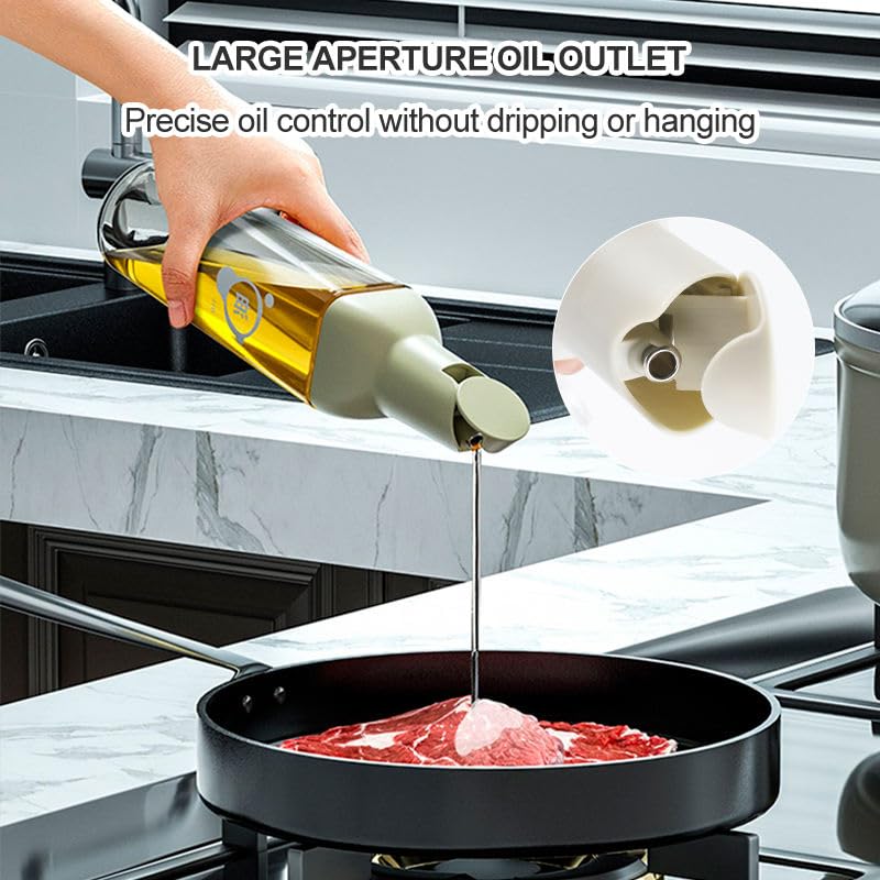 Zebroc Oil Dispenser, 500ml Glass Cooking Oil and Vinegar Bottle, Automatic Opening and Closing Edible Oil Pot, Olive, Sauce Leakproof, Stainless Steel Spout,Transparent Bottle with Auto-Flip Cap (2) - Image 3