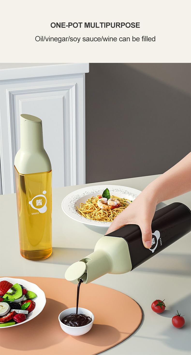 Zebroc Oil Dispenser, 500ml Glass Cooking Oil and Vinegar Bottle, Automatic Opening and Closing Edible Oil Pot, Olive, Sauce Leakproof, Stainless Steel Spout,Transparent Bottle with Auto-Flip Cap (2) - Image 4