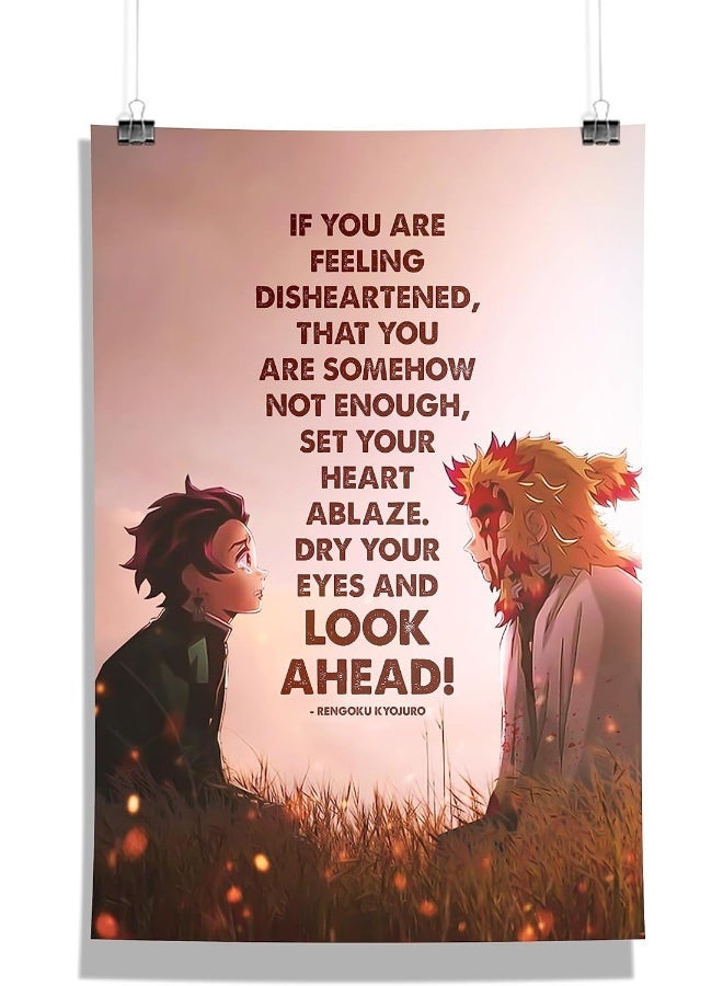 EMODA Premium Canvas Digital Print Framed Demon Slayer Rengoku Final Words Poster A4 Size 21x29.7 cm, Anime Wall Art with Frame, Kimetsu no Yaiba Flame Hashira Artwork for Bedroom Living Room Decor - Image 2
