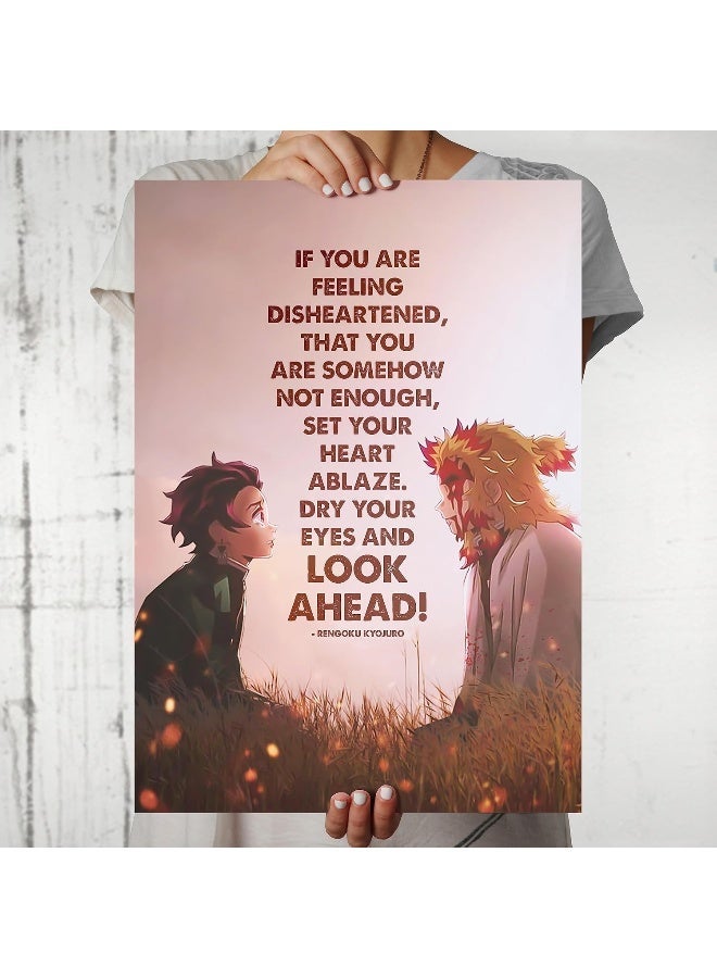 EMODA Premium Canvas Digital Print Framed Demon Slayer Rengoku Final Words Poster A4 Size 21x29.7 cm, Anime Wall Art with Frame, Kimetsu no Yaiba Flame Hashira Artwork for Bedroom Living Room Decor - Image 3